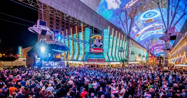This is an image of the Fremont Street Experience during a concert 