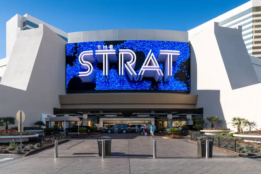 The entrance to the Strat Hotel Casino and Tower in Las Vegas