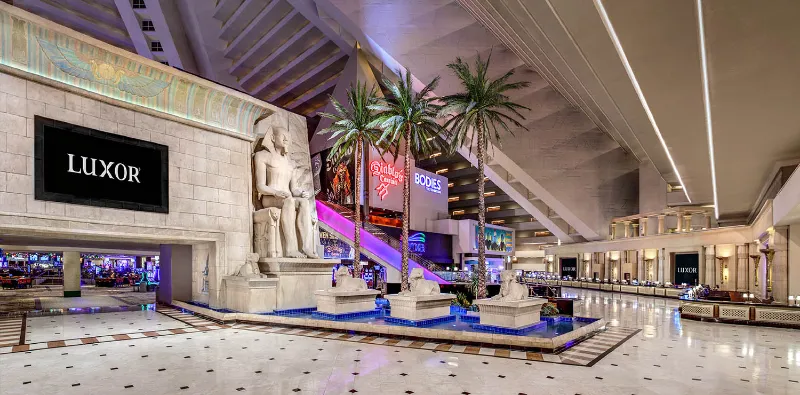 This is a picture of the lobby inside the Luxor Hotel in Las Vegas