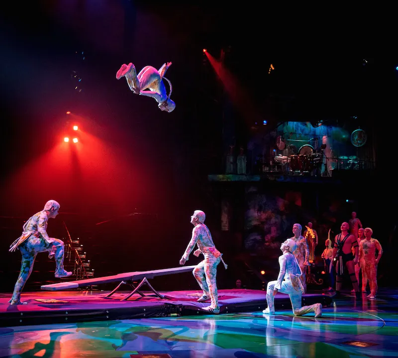 This is an image of the Acrobats in the show Mystere at the Theatre at Treasure Island in Las Vegas