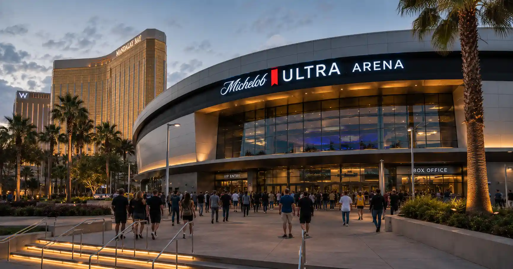 The entrance to Michelob ULTRA Arena at Mandalay Bay Resort & Casino in Las Vegas.