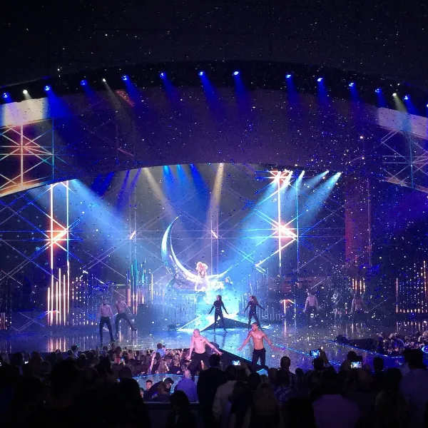 A view of a live performance on the stage of the Bakkt Theater at Planet Hollywood in Las Vegas