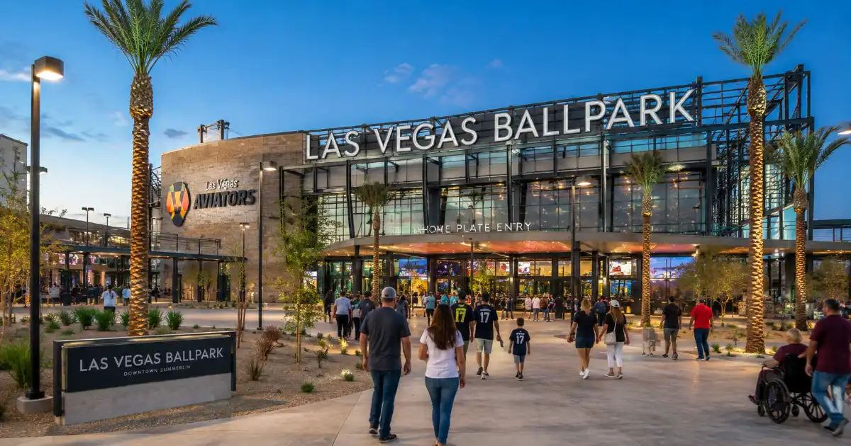 Visitors approach Las Vegas Ballpark in Downtown Summerlin before a baseball game or special event.