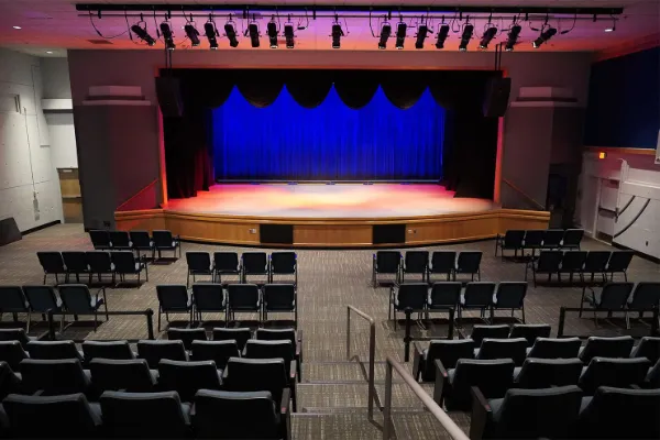 The stage and audience seating inside Winchester Theater at Winchester Dondero Cultural Center in Las Vegas.