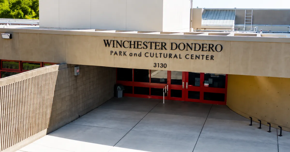 Winchester Dondero Cultural Center and its landscaped entrance on McLeod Drive in Las Vegas.