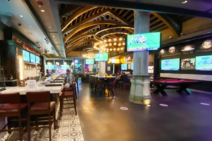 This is an interior view of the Tailgate Social Sports Bar at Palace Station in Las Vegas