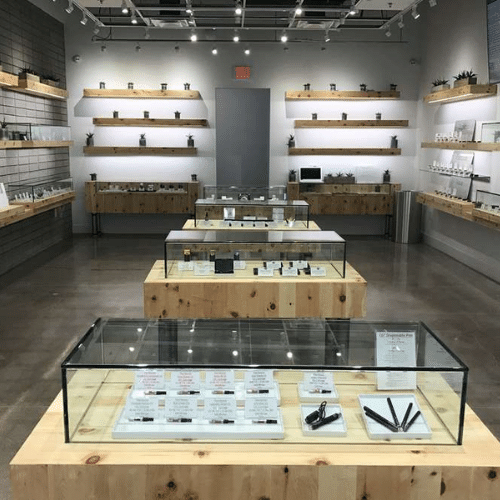 A display case at a Las Vegas Marijuana cannabis Dispensary shows off the goods for sale