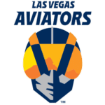Las Vegas Aviators logo featuring pilot helmet with visor and oxygen mask in bold blue, orange, and gray