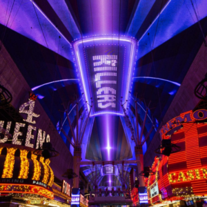The Fremont street light show presents the Killers band