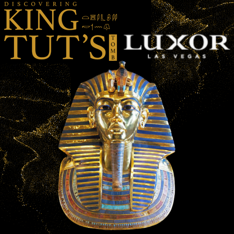 An ancient Pharaoh mask at the Discovering King Tuts Tomb at Luxor Las Vegas