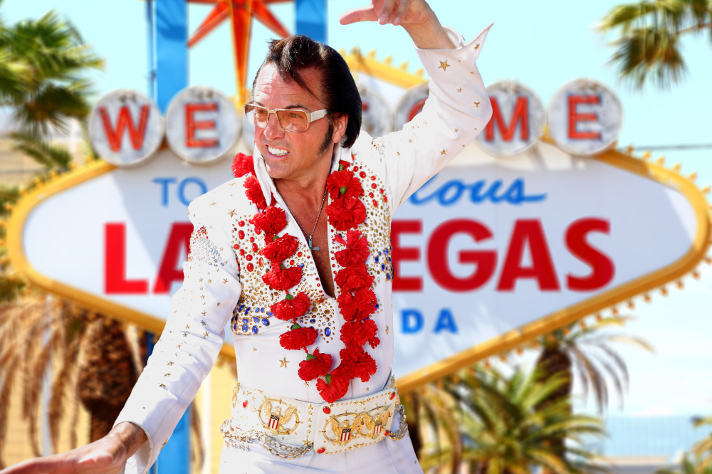 Elvis Presley impersonator at the Welcome to Fabulous Las Vegas Sign