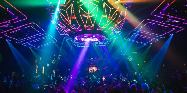 The futuristic light and video ceiling at Zouk Nightclub in Resorts World