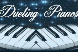 A picture of a piano keyboard advertising the free dueling piano shows in Las Vegas
