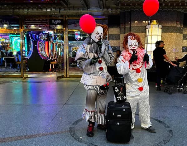 Street buskers performing for visitors on Fremont Street in downtown Las Vegas