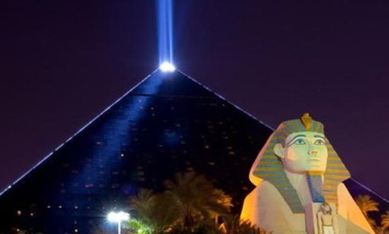Looking at the Luxor Sphinx and light beam from Las Vegas Boulevard