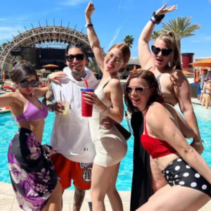 vacationers partying during an EDM pool crawl in Las Vegas