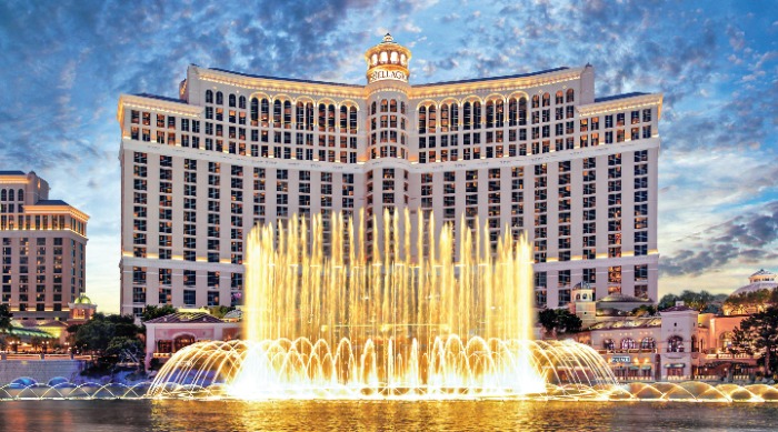 A view of the Fountains of Bellagio in Las Vegas in the morning