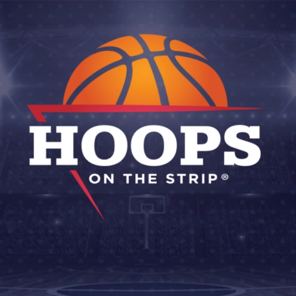A poster for the Hoops on the Strip basketball viewing event in Las Vegas