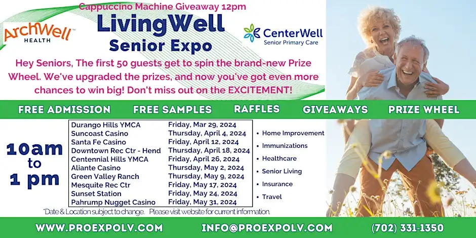 This is a flyer for the Living Well Senior Expo in Las Vegas Nevada