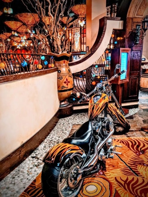 A picture of the Orange County Choppers Custom Motorcycle for the Silverton Casino at Mi Casa Mexican Restaurant