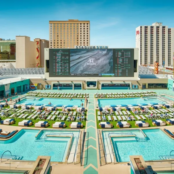 This is a view of Stadium Swim at Circa Resort in Las Vegas