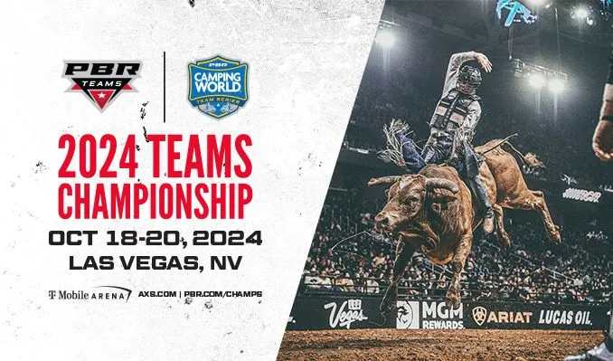 This is an ad for the 2024 PBR Camping World Team Series Championship in Las Vegas