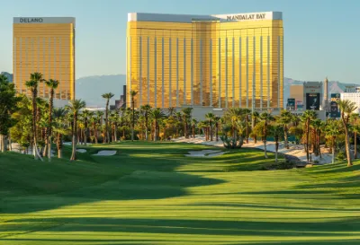 A fairway view of Mandalay Bay while playing golf at Bali Hai Golf Club in Las Vegas