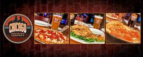 This is a banner ad for the Chicago Brewing Company at the Four Queens