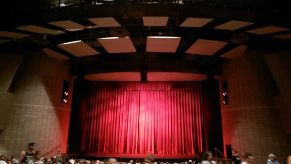 This is a picture of the stage with closed curtain at the College of Southern Nevada Performing Arts Center