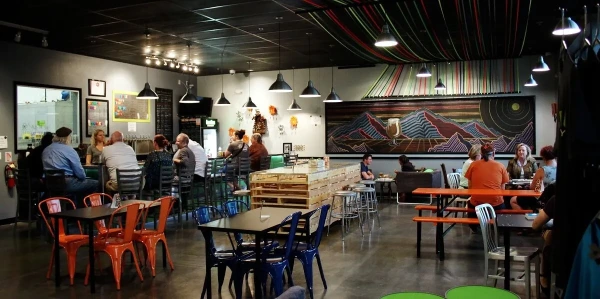 This picture is of the tap room at the CraftHaus Brewery Arts District CHAD in Las Vegas