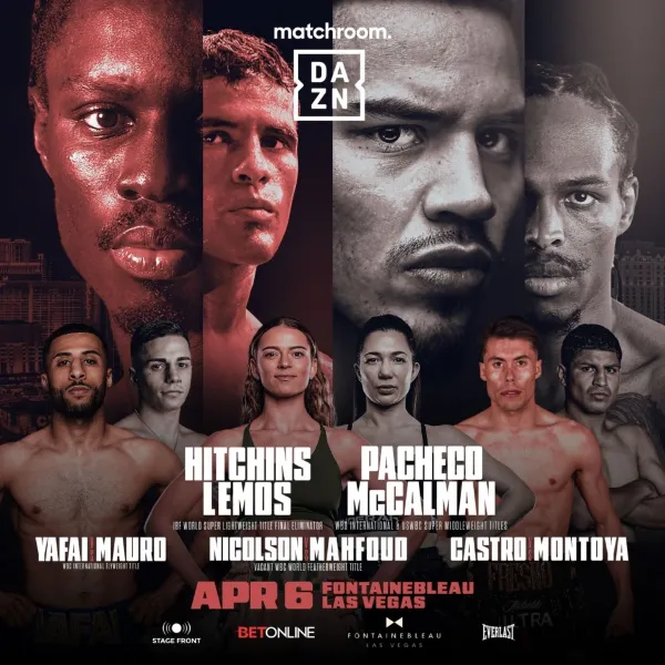 This is a poster for the Matchroom Boxing fight card Las Vegas April 6 2024 Fontainebleau