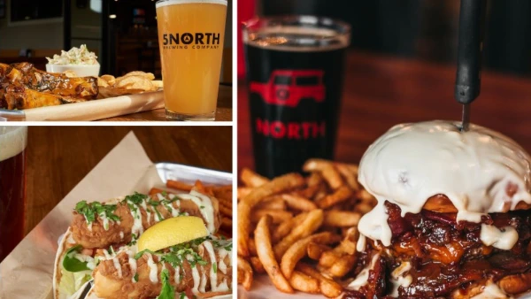 This is an image of several photos of food and drinks at North 5th Brewing Company Las Vegas