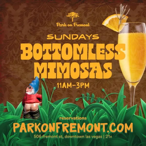 This is a flyer for the Park on Fremont Bottomless Mimosas Sunday Brunch