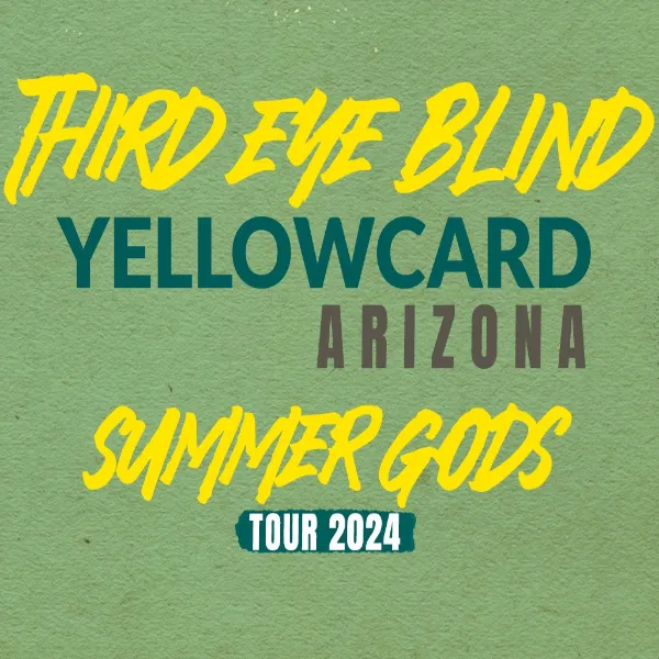This is a concert poster for the Summer Gods Tour 2024 Third Eye Blind Yellowcard and A R I Z O N A