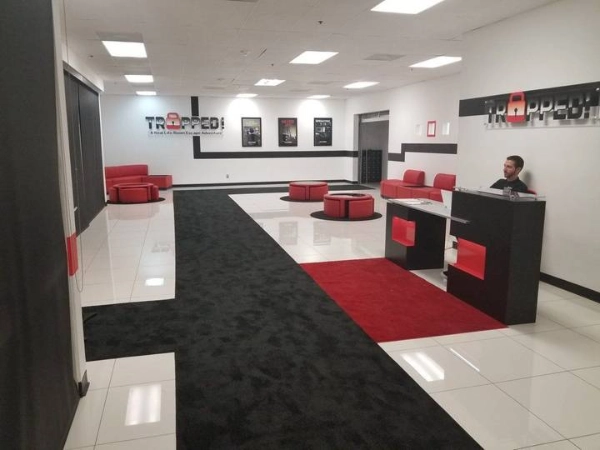 This is a photo of the entrance lobby at the Trapped Escaped Room Las Vegas
