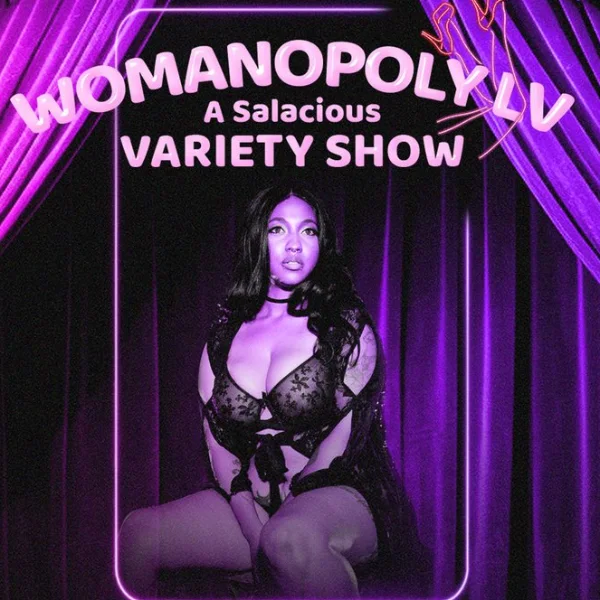 This is a poster ad for the event called the Womanopoly Variety Show at Cheap Shots Las Vegas