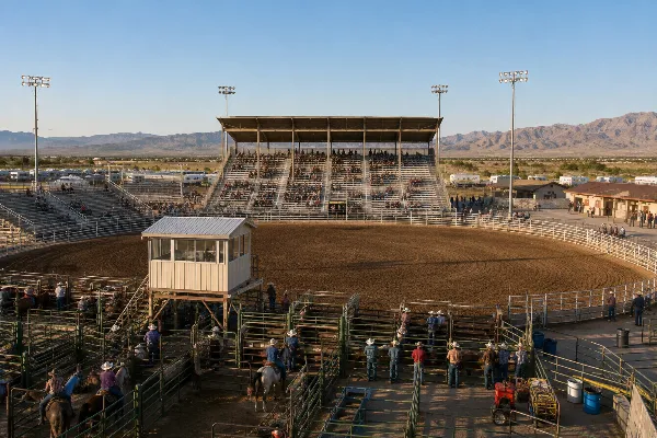 Spectators gather around the rodeo arena at Clark County Fairgrounds in Logandale.