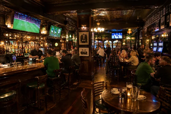 Guests enjoy Irish food, drinks, and sports inside McMullan’s Irish Pub in Las Vegas.