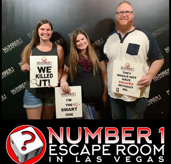 This is a picture of several people who have finished playing an escape game at Number One Escape Room in Las Vegas