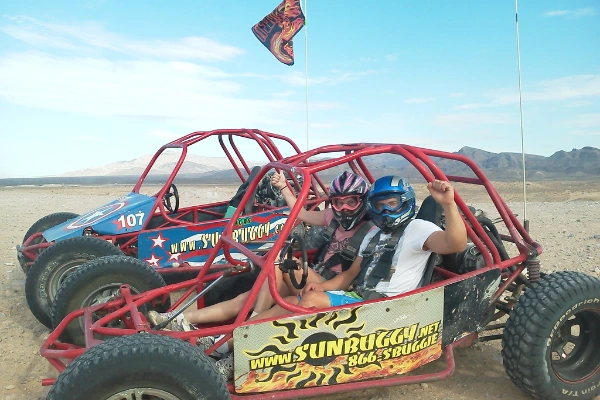 This is a picture of some dune buggies at the Baja Chase Dune Buggy adventure in Las Vegas