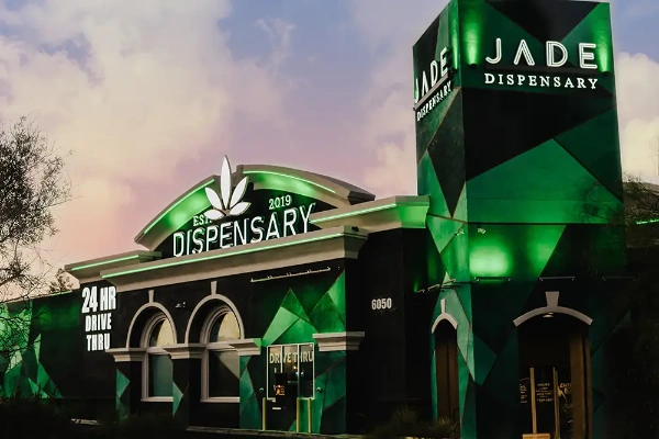 An image of the exterior of the Jade Cannabis Dispensary at Skypointe Drive in Las Vegas