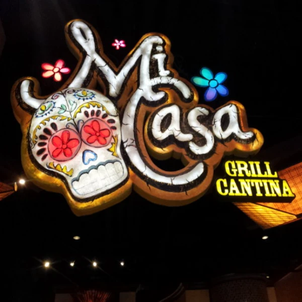 This is a photo of the sign at the entrance to the Mi Casa Grill Cantina at the Silverton Hotel Las Vegas