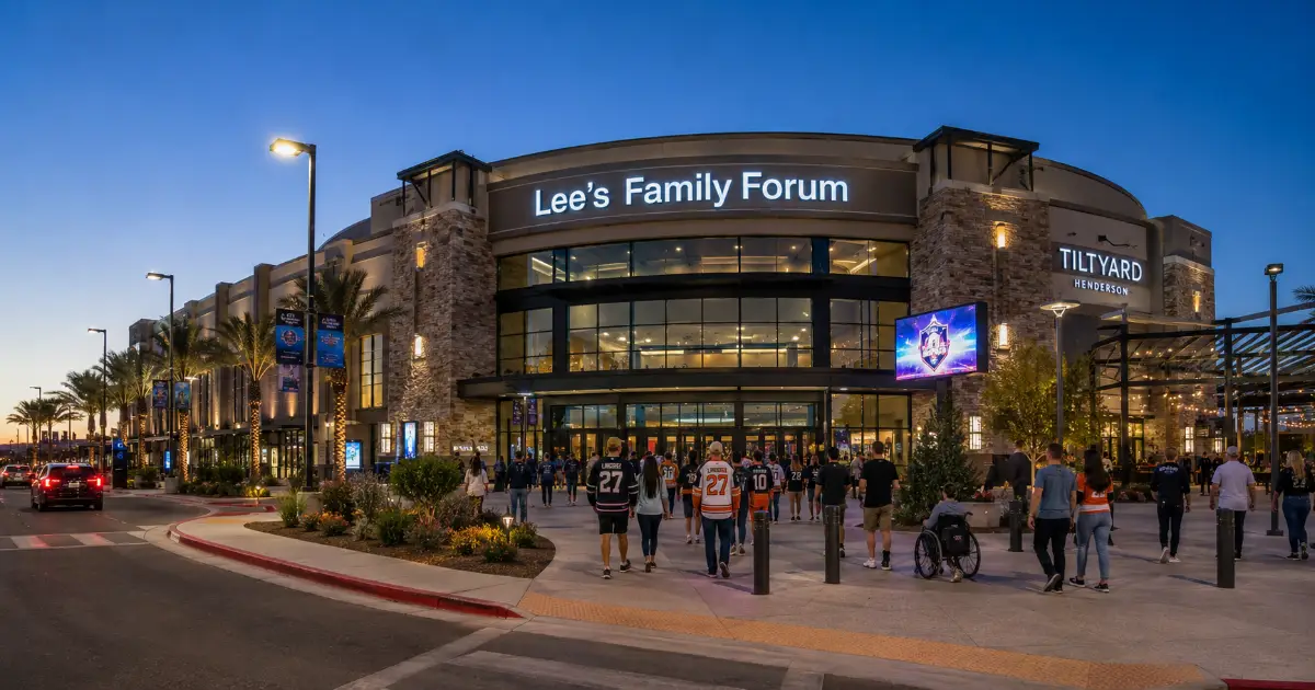 Event guests approach Lee's Family Forum sports and entertainment arena in Henderson.