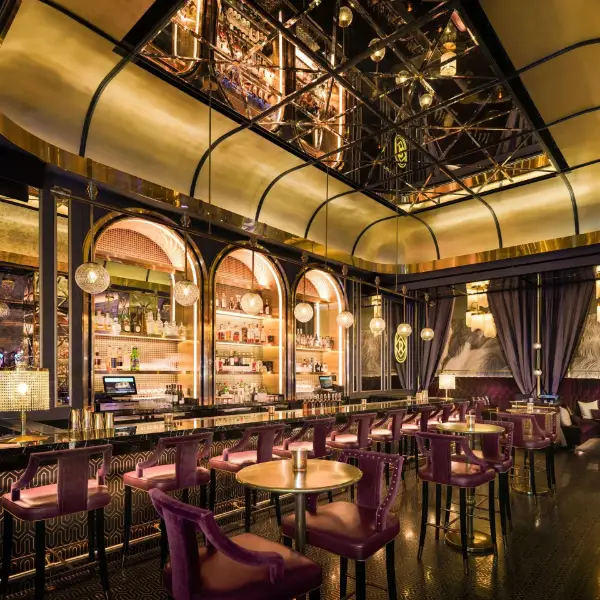 This is a wide view of the bar at the Rosina Cocktail Lounge inside the Palazzo at the Venetian Hotel