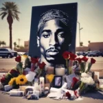 This is a tribute memorial in Las Vegas to Rap Artist Tupac Shakur