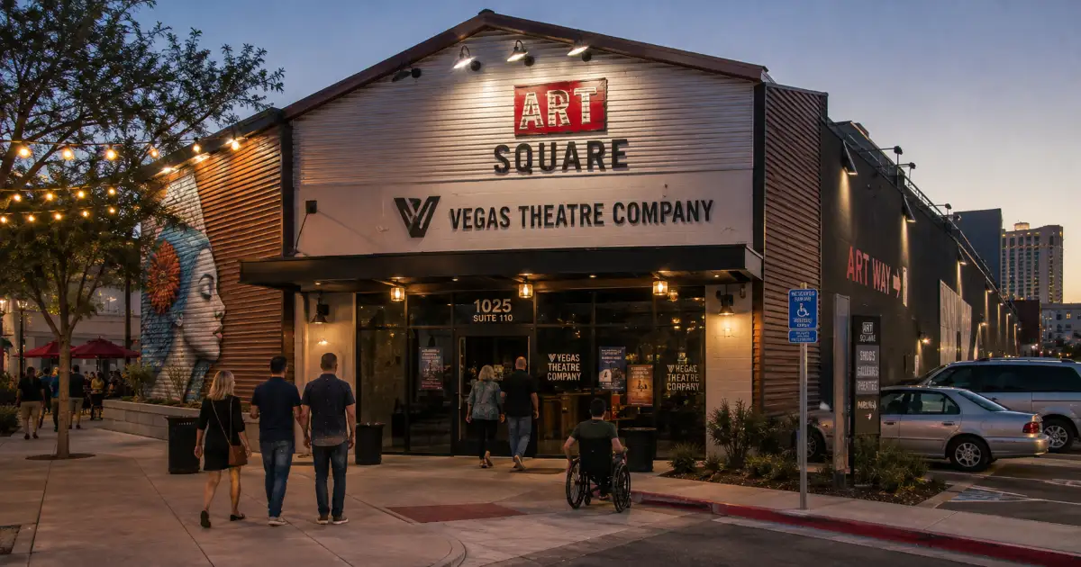 Theatergoers arrive at Vegas Theatre Company inside Art Square in the Las Vegas Arts District.