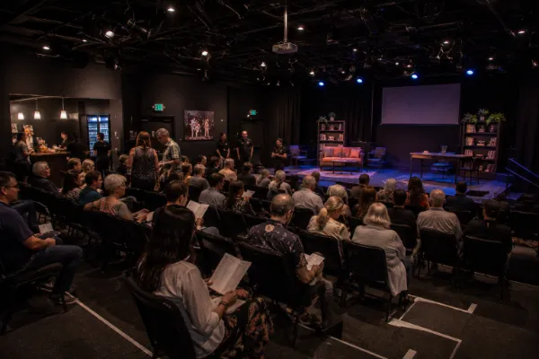 Patrons take their seats inside the intimate Vegas Theatre Company black-box theater.