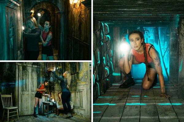 Escape Blair Witch Las Vegas Escape Room - Players explore rooms with flashlights and look for clues to escape