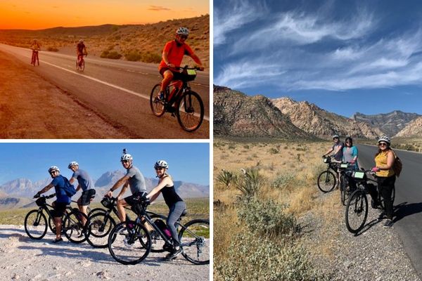 EzRide Red Rock Canyon E-Bike Tours Las Vegas Discount Tickets - groups of people are riding e-bikes on the trails.