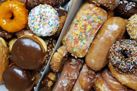 Display of various classic donuts at Master Donuts Las Vegas